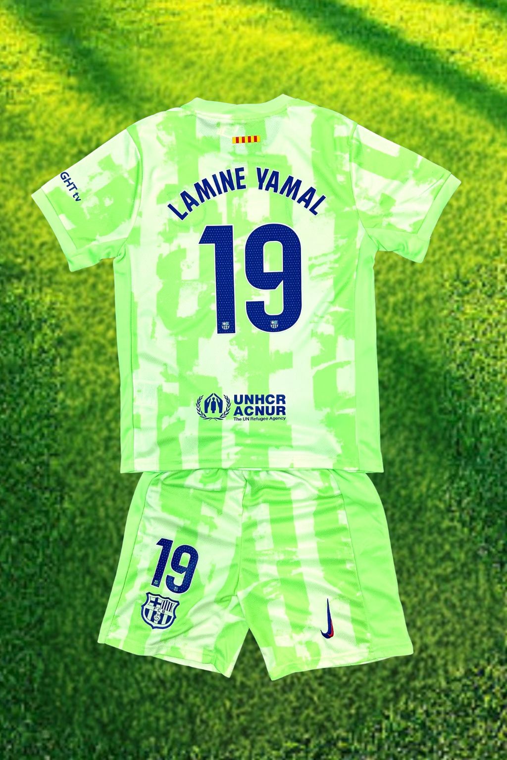 Youth Lamine Yamal Jersey Lime Green Barca Kit (Jersey+Shorts) Kids Set