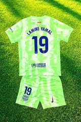 Youth Lamine Yamal Jersey Lime Green Barca Kit (Jersey+Shorts) Kids Set