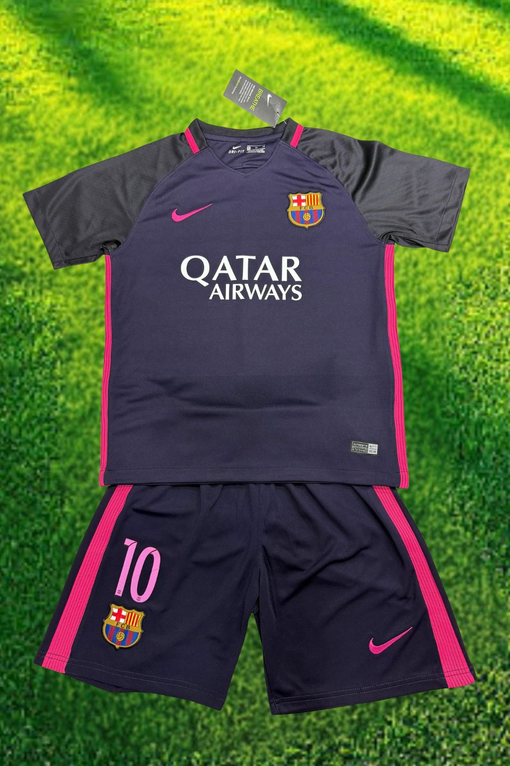 Youth Messi Retro Jersey Kit Purple Barcelona (Jersey+Shorts) Kids Set