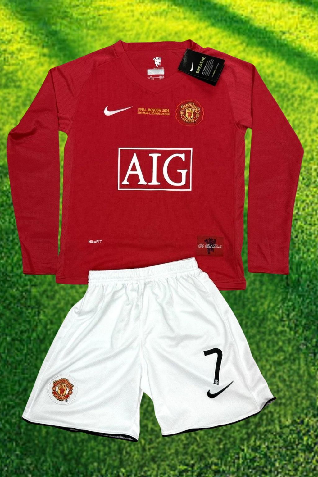 Youth Ronaldo Retro Jersey Black Long Sleeve Manchester United Kit (Jersey+Shorts)