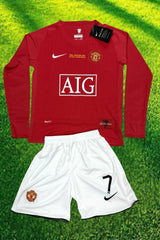 Youth Ronaldo Retro Jersey Black Long Sleeve Manchester United Kit (Jersey+Shorts)