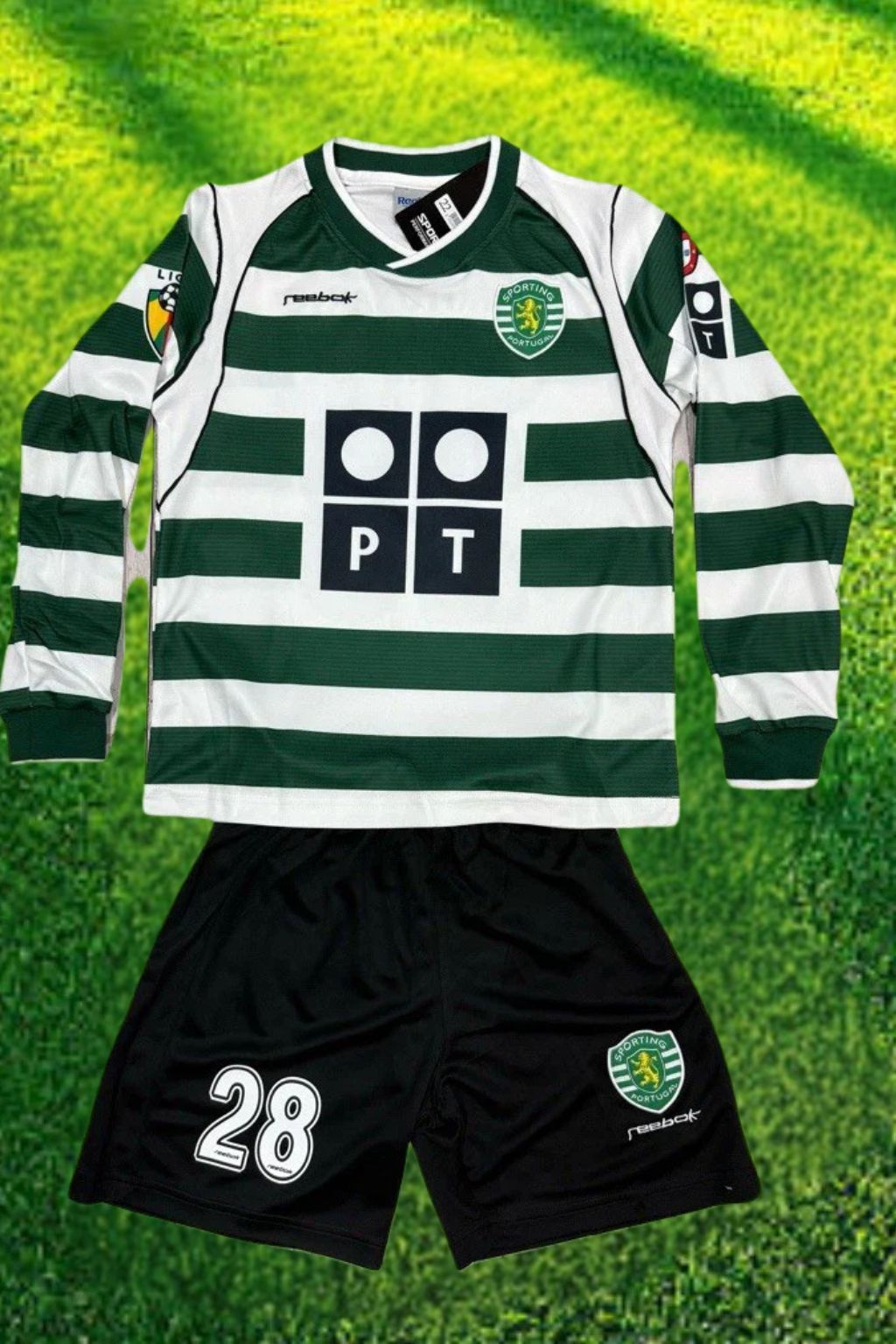 Youth Ronaldo Retro Jersey Long Sleeve Sporting CP Kit (Jersey+Shorts)