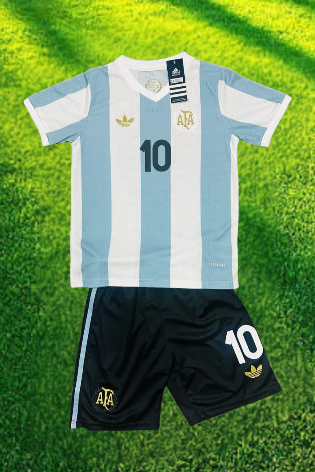 Youth Messi Retro Argentina Jersey Kit (Jersey+Shorts)