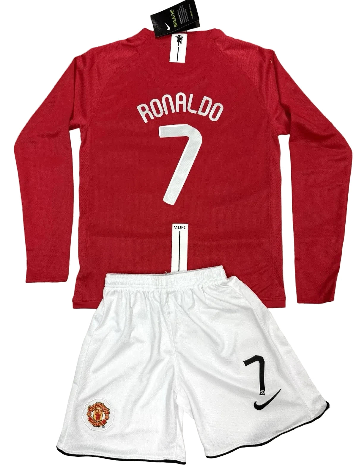 Youth Ronaldo Retro Jersey Black Long Sleeve Manchester United Kit (Jersey+Shorts)