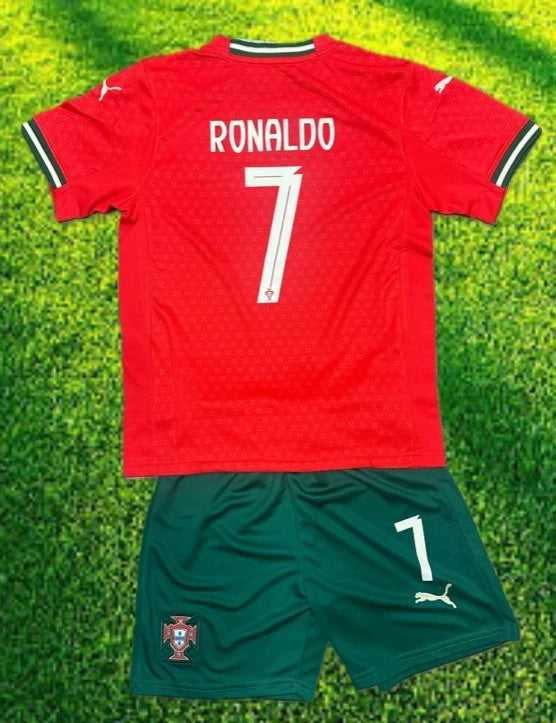 Youth Ronaldo Portugal Jersey + Shorts Set Kids Soccer Kits Large (28)