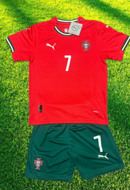 Youth Ronaldo Portugal Jersey + Shorts Set Kids Soccer Kits Large (28)